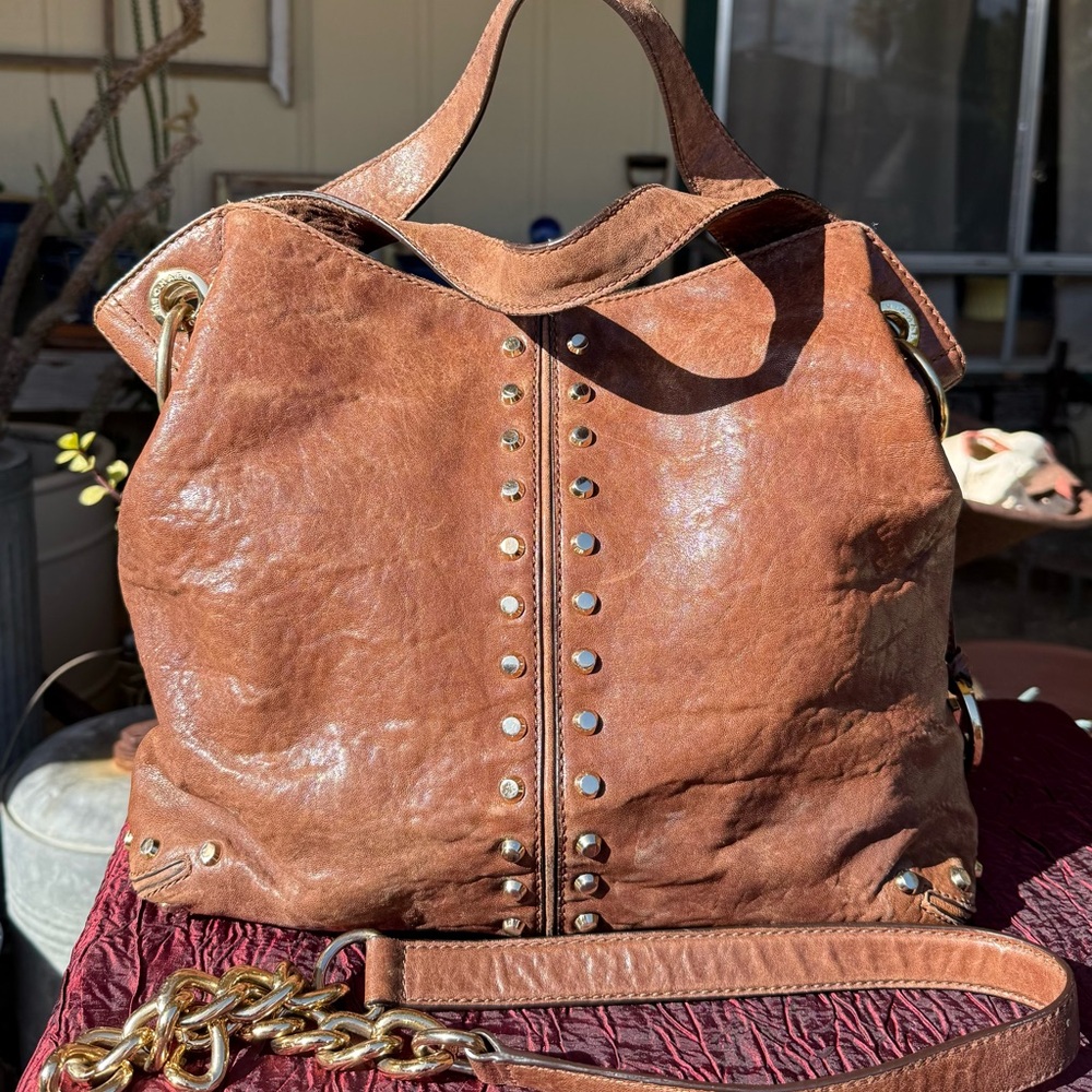 Michael Kors Distressed Uptown Astor Studded Hobo Bag